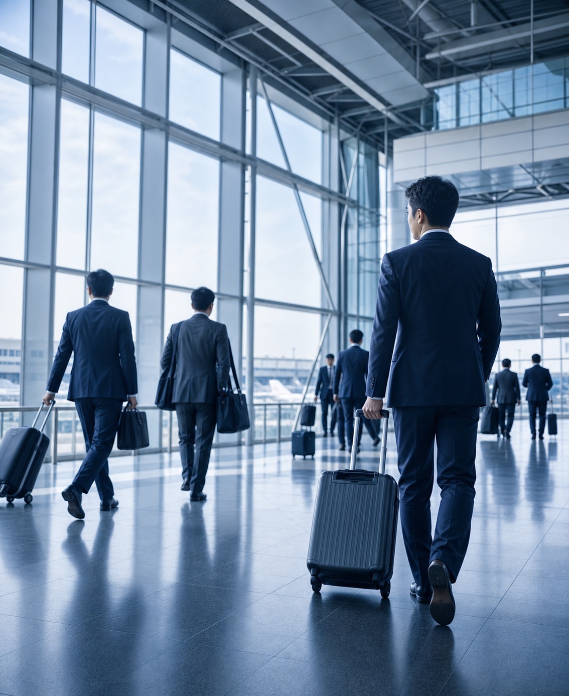 中国出張の空港で移動するビジネスパーソン